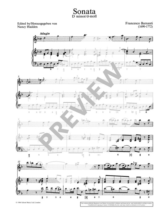Barsanti: Sonata in D Minor for Treble Recorder and Continuo