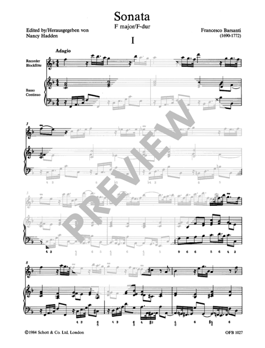 Barsanti: Sonata No. 5 in F Major for Treble Recorder and Continuo