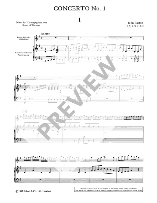 Baston: Concerto No. 1 in G Major for Treble Recorder and Strings