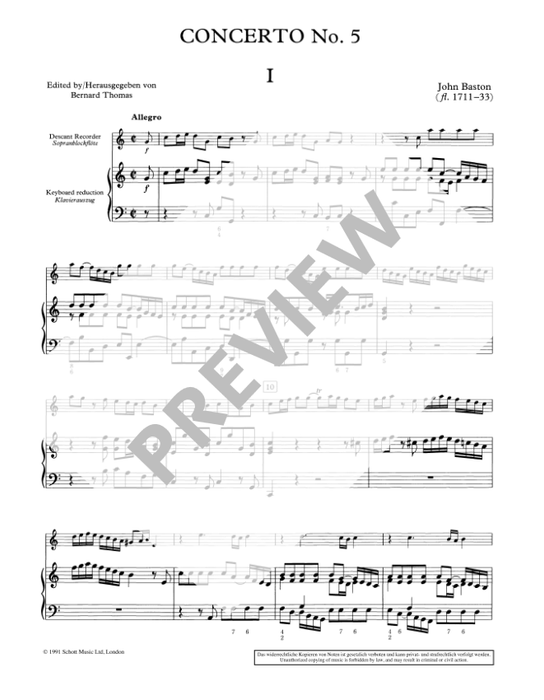 Baston: Concerto No. 5 in C Major for Descant Recorder and Continuo