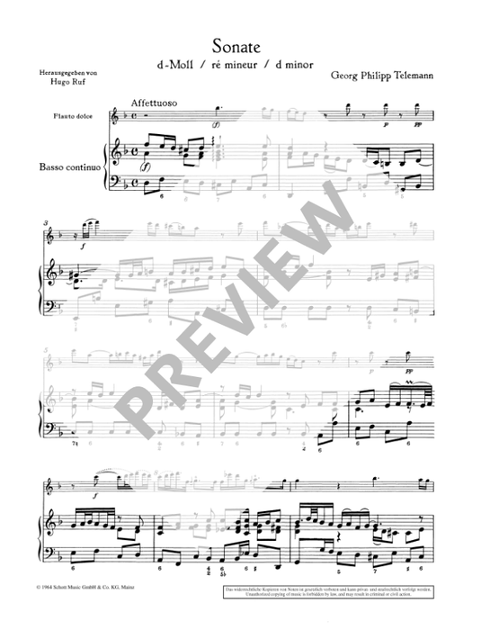 Telemann: Sonata in d minor for Treble Recorde and Continuo