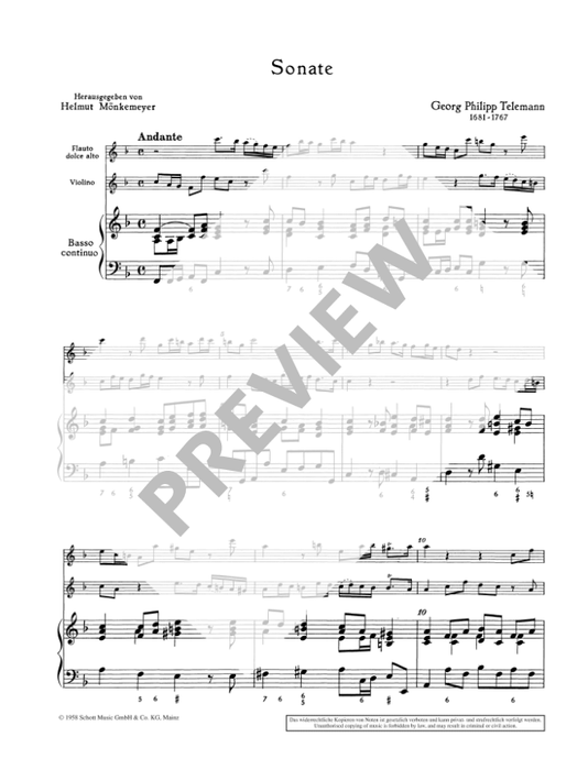 Telemann: Trio Sonata in F Major for Treble Recorder, Violin and Continuo