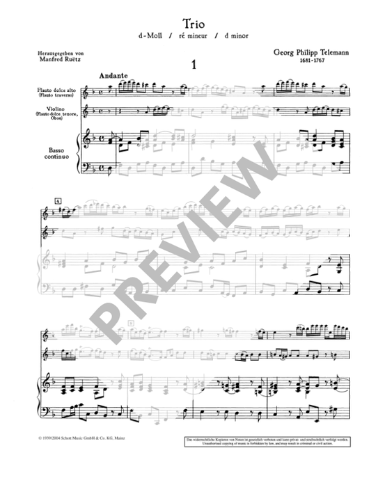 Telemann: Trio Sonata in d minor for Treble Recorder, Violin and Continuo