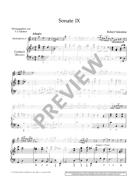 Valentine: 2 Sonatas for Treble Recorder and Continuo