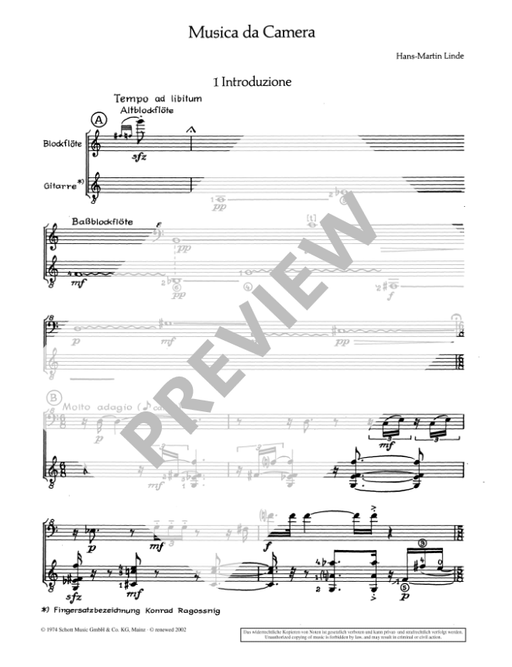 Linde: Musica da Camera for Treble Recorder and Guitar