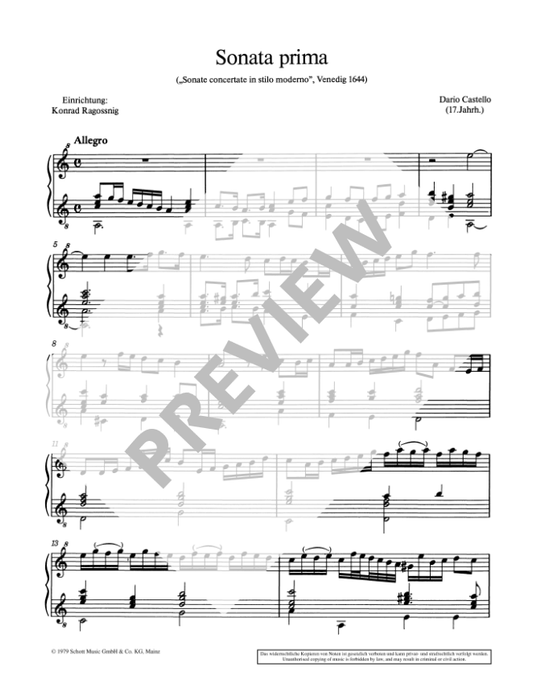 Castello: Sonata Prima a Soprano Solo for Soprano Recorder and Guitar