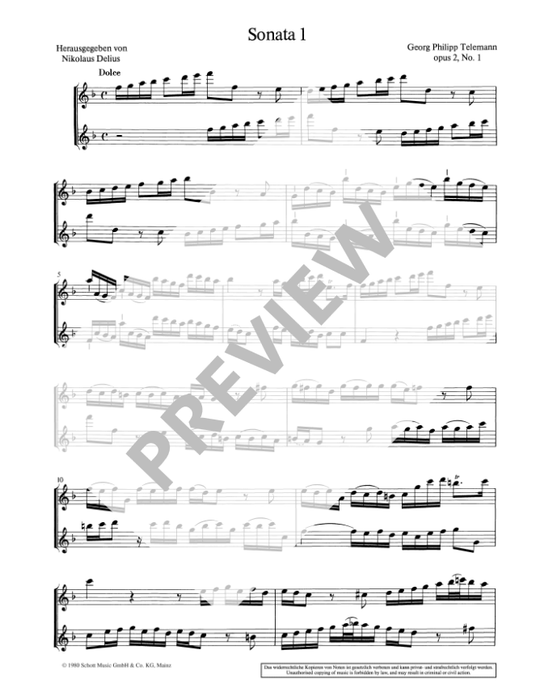 Telemann: 6 Sonatas for Recorder Duet - Volume 1