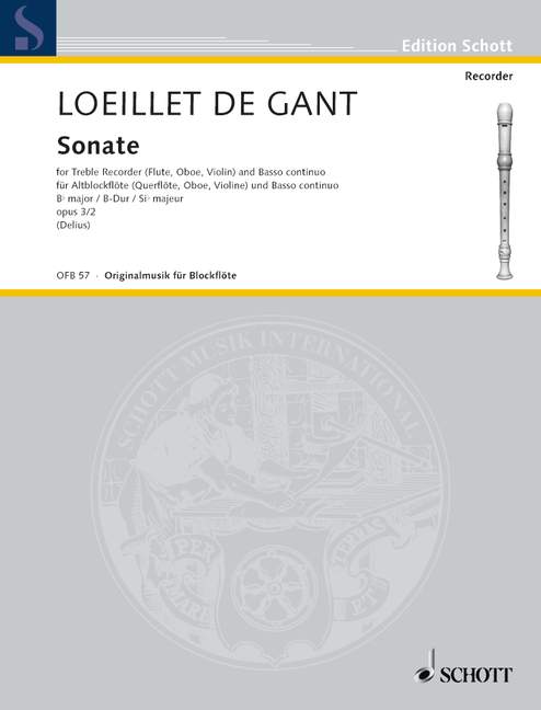 Loeillet: Sonata in B Flat Major Op. 3/2 for Treble Recorder and Basso Continuo