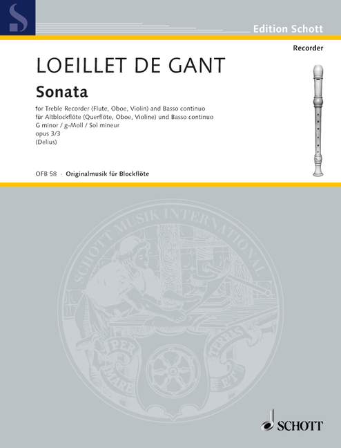 Loeillet: Sonata in G Minor Op. 3/3 for Treble Recorder and Basso Continuo