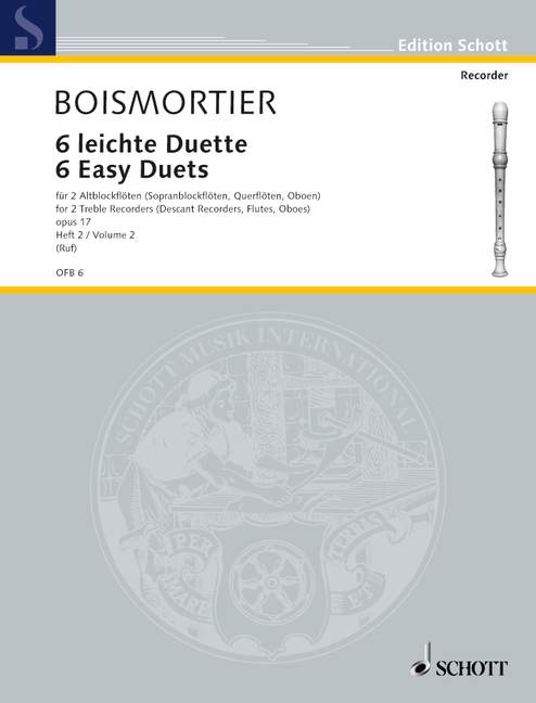 Boismortier: 6 Easy Duets for 2 Treble Recorders, Vol. 2