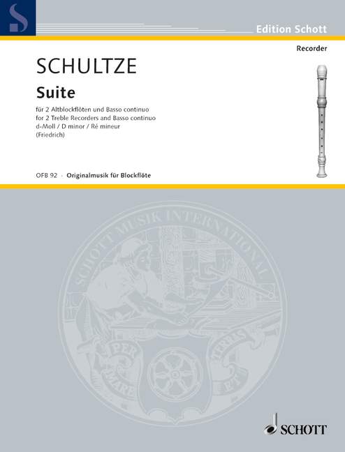 Schultze: Suite in D Minor for 2 Treble Recorders and Basso Continuo