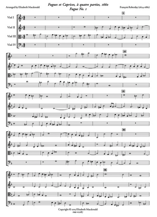 Roberday: Fugues & Caprices arranged for Viol Quartet