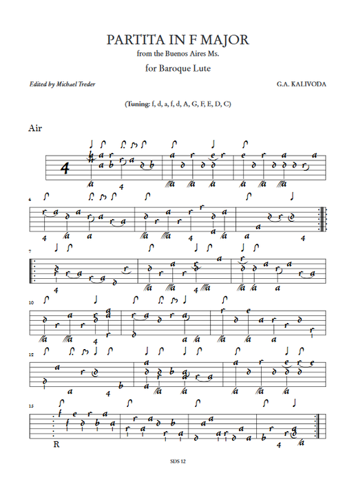 Kalivoda: Partita in F Major for Baroque Lute