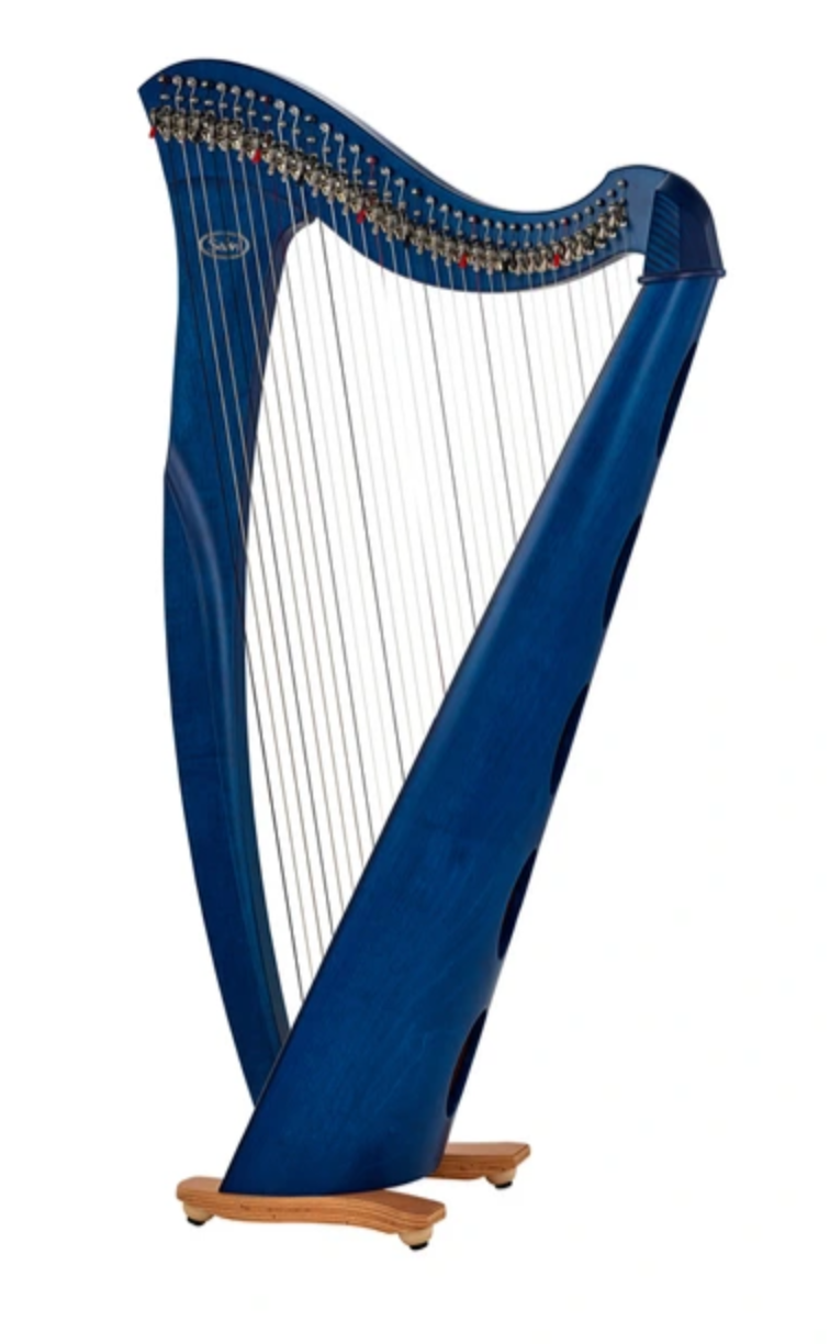 Mia 34 string harp (BioCarbon strings) in blue finish by Salvi