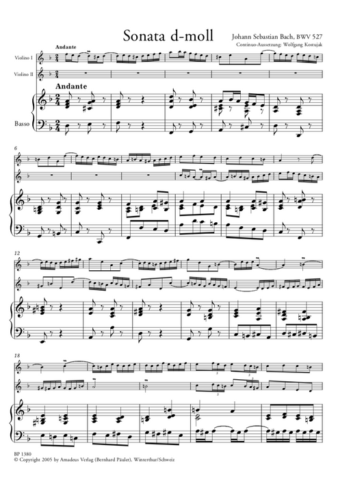 J. S. Bach: Trio Sonata in D Minor for 2 Violins and Basso Continuo
