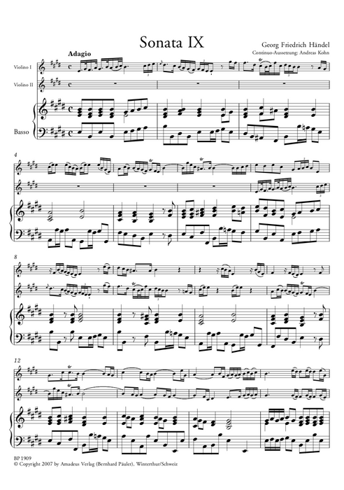 Handel: Trio Sonata in E Major Op. 2/9 for 2 Violins and Basso Continuo