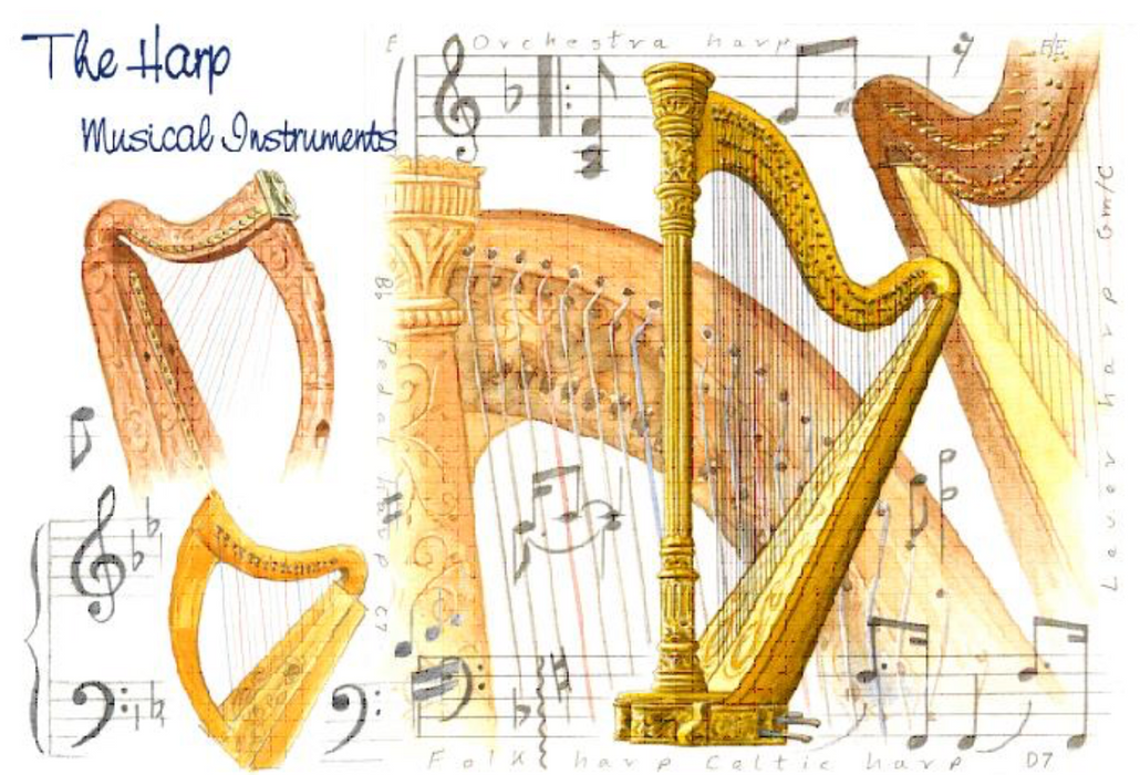Greetings Card: Harp Design