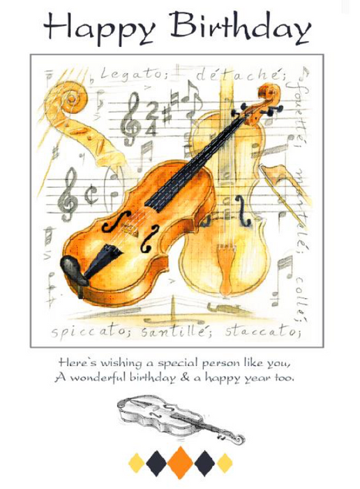 Greetings Card: Happy Birthday Violin Design