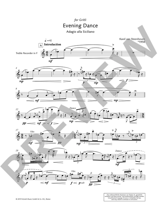 Steenhoven: Evening Dance for Alto Recorder Solo