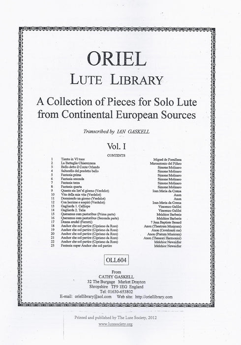 Various: A Collection of Pieces for Solo Lute from Continental European Sources, Vol. 1