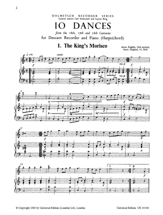 Discant Various: 10 Dances of the C16th-18th for Descant recorder and Piano