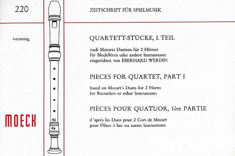 Werdin (ed.): Pieces for Quartet based on Mozart's Horn Duets, Vol. 1