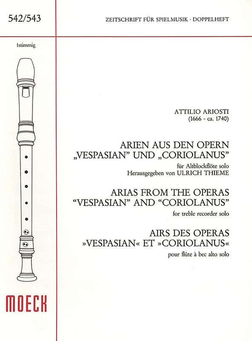 Ariosti: Arias from Vespasian and Coriolanus for Alto Recorder Solo