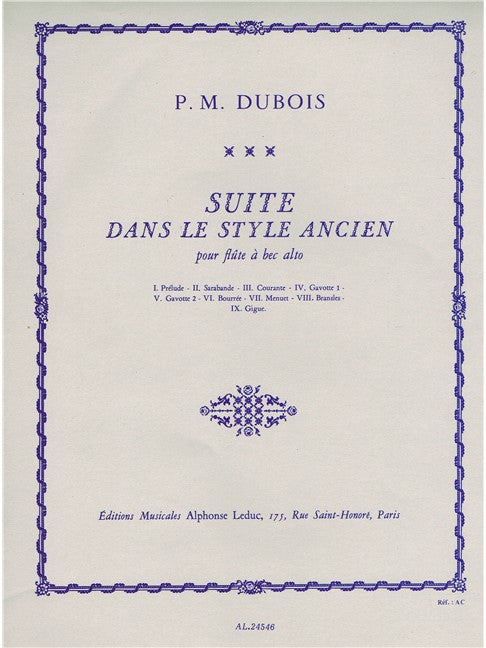 Dubois: Suite in the Old Style for Alto Recorder Solo