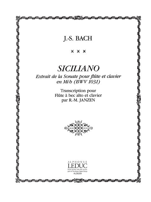 Bach, J.S.: Sicilienne for Alto Recorder and Keyboard