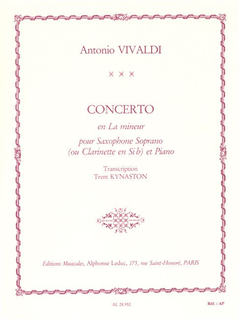 Vivaldi: Concerto in a minor (RV461) for Soprano Saxophone and Keyboard