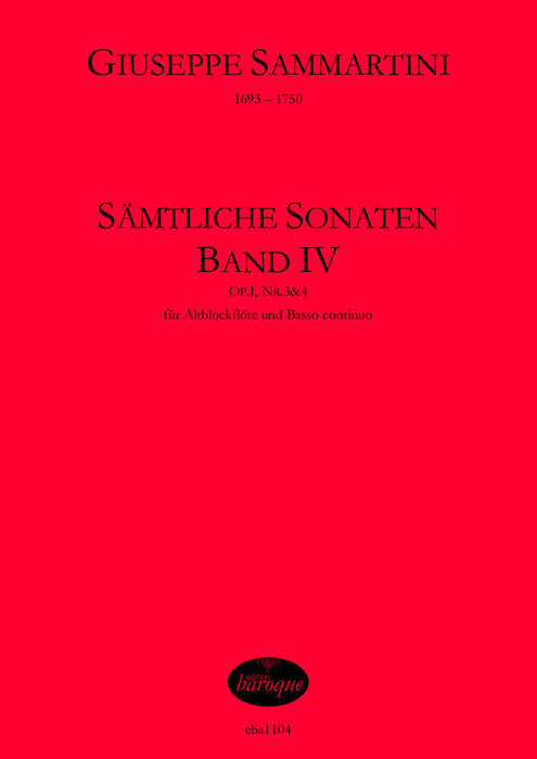 Sammartini: Complete Sonatas for Treble Recorder and Basso Continuo, Vol. 4