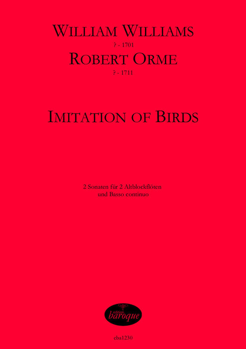 Williams/ Orme: Imitation of Birds - 2 Sonatas for 2 Treble Recorders and Basso Continuo
